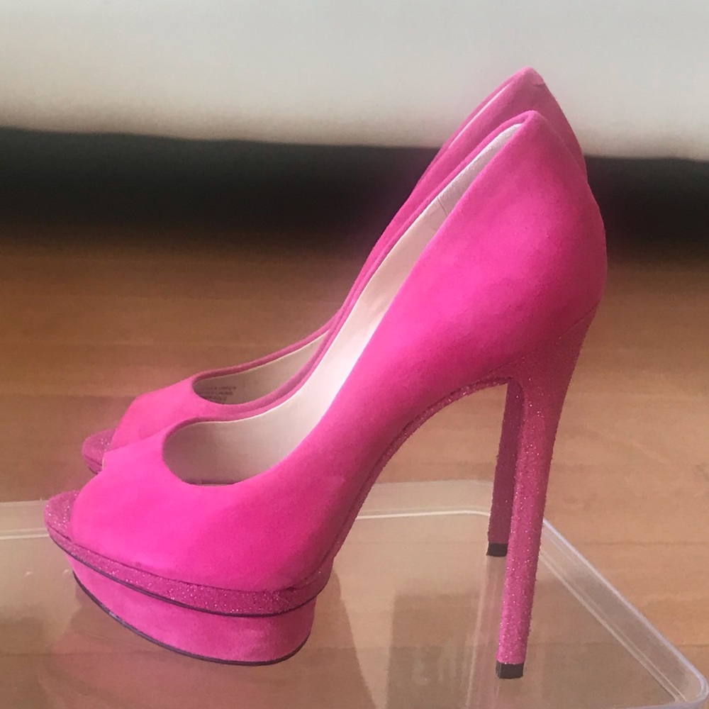 Brian Atwood Pink Platform Peep-Toe Pumps